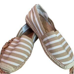 Vionic Women's Size 6.5 Kahki/Ivory Striped Slip On Loafers with Jute Trim‎